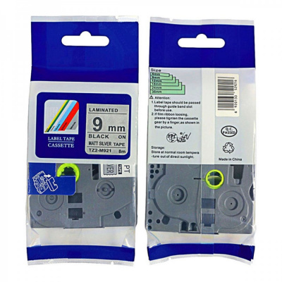 Brother TZ-M921 / TZe-M921, 9mm x 8m, fekete nyomtatás / ezüst alapon, kompatibilis szalag 