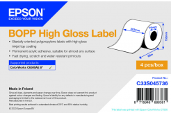 Epson C33S045736 High Gloss, a ColorWorks esetében, 203mmx68m, polipropilén, fehér öntapadó címkék