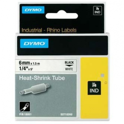 Dymo Rhino 18051, S0718260, 6mm x 1,5m fekete nyomtatás / fehér alapon, eredeti szalag
