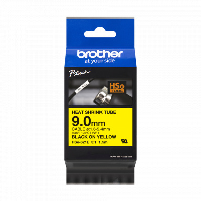 Brother HSe-621E Pro Tape, 9 mm x 1.5. m, fekete nyomtatás / sárga alapon , eredeti szalag