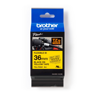 Brother TZ-FX661 / TZe-FX661 Pro Tape, 36mm x 8m, flexi, fekete nyomtatás / sárga alapon, eredeti szalag