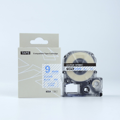 Epson LK-3TLN, ST9BW, 9mm x 9m, kék nyomtatás / átlátszó alapon, kompatibilis szalag