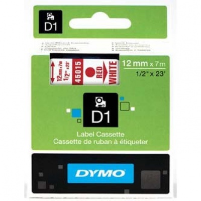 Dymo D1 45015, S0720550, 12mm x 7m piros nyomtatás / fehér alapon, eredeti szalag