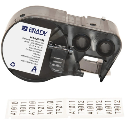 Brady M4-128-498 / 170792, 48.26 mm, Vinyl, fekete nyomtatás / fehér alapon