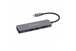 USB-C víceportový rozbočovač Essentials 6-port, 32156, šedý, délka kabelu 18cm, Verbatim, USB-C PD, USB-A 3.2 Gen 1, USB-A 2.0, SD