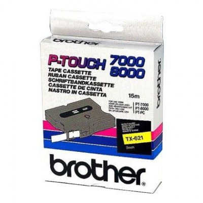 Brother TX-621, 9mm x 15m, fekete nyomtatás / sárga alapon, eredeti szalag