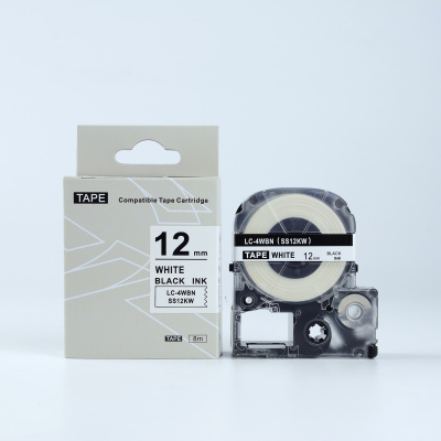 Epson HTS12KW, 12mm x 8m, fekete nyomtatás / fehér alapon, utángyártott szalag