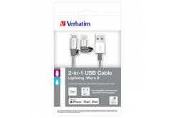 Verbatim 48869 USB-kábel (2.0), USB A + microUSB + Apple Lightning, 1m, doboz, ezüst