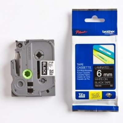 Brother TZ-315 / TZe-315, 6mm x 8m, fehér nyomtatás / fekete alapon, eredeti szalag