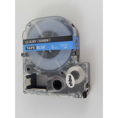 Epson LK-2LWV, SD6BW, 6mm x 9m, fehér nyomtatás / kék alapon, kompatibilis szalag