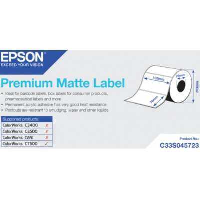 Epson C33S045723 Premium Matte, a ColorWorks esetében, 102x76mm, 1570db, fehér öntapadó címkék