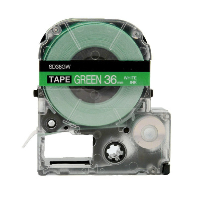 Epson LC-7GWV, SD36GW, 36mm x 8m, fehér nyomtatás / zöld alapon, kompatibilis szalag