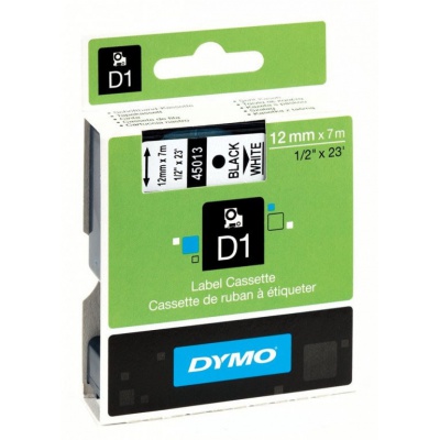 Dymo D1 45013, S0720530, 12mm x 7m fekete nyomtatás / fehér alapon, eredeti szalag