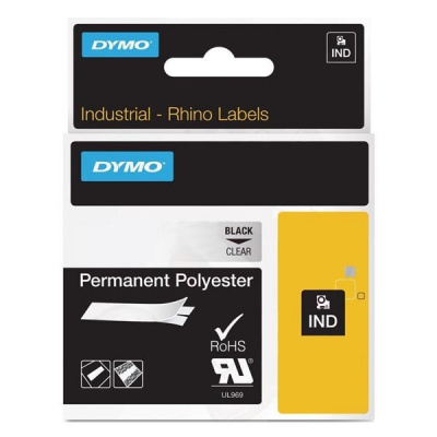 Dymo Rhino 622290, 19mm x 5,5m, fekete nyomtatás/átlátszó alapon, polyester, eredeti szalag