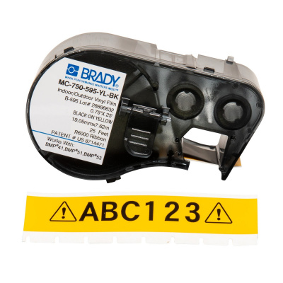Brady M4C-750-595-YL-BK / 170832, 19.05 mm x 7.62 m, vinil, fekete nyomtatás / sárga alapon