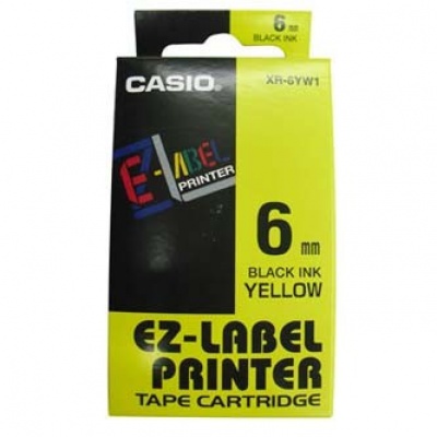 Casio XR-6YW1, 6mm x 8m, fekete nyomtatás / sárga alapon, eredeti szalag