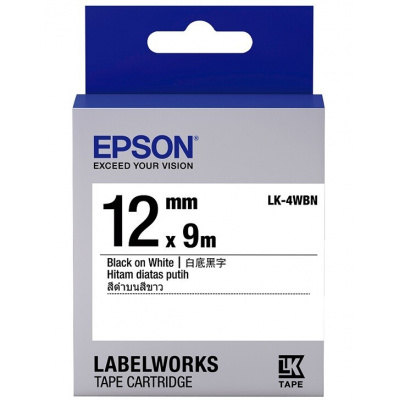 Epson LabelWorks LK-4WBN C53S654021 12mm x 9m, fekete nyomtatás / fehér alapon, eredeti szalag