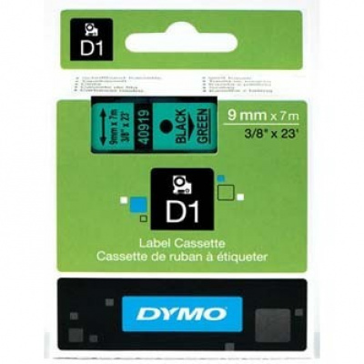 Dymo D1 40919, S0720740, 9mm x 7m fekete nyomtatás / zöld alapon, eredeti szalag