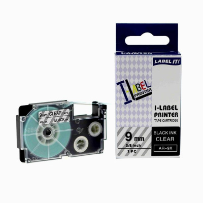 Casio XR-9X1, 9mm x 8m fekete nyomtatás / átlátszó alapon, kompatibilis szalag 