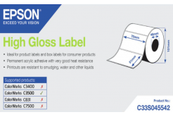 Epson C33S045542 High Gloss, a ColorWorks esetében, 76x51mm, 610db, fehér öntapadó címkék