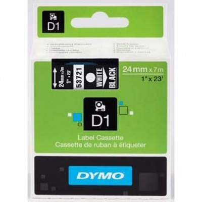 Dymo D1 53721, S0721010 , 24mm x 7m fehér nyomtatás / fekete alapon, eredeti szalag