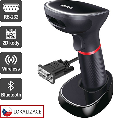 Virtuos CCD 2D olvasó HW-855A, vezeték nélküli, bázisállomás, RS-232, fekete