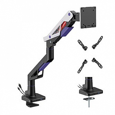 Powerton ERGO STRYNX Állítható monitortartó, fehér/fekete, 2-30KG, bilincs, 24"-57", 75x75/100x100/100x200/200x100/200x200