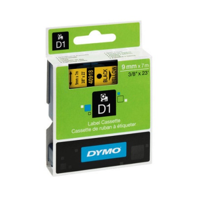 Dymo D1 40918, S0720730, 9 mm x 7 m, fekete nyomtatás / sárga alapon, eredeti szalag