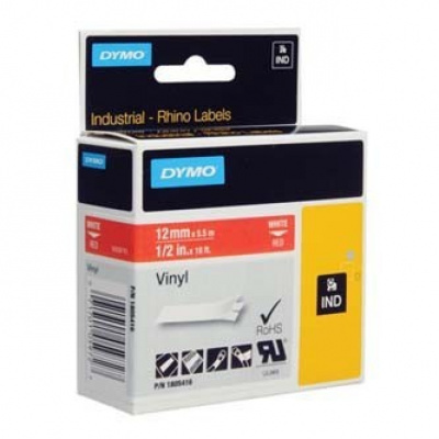 Dymo 1805416, 12mm x 5,5m, fehér nyomtatás / piros alapon, eredeti szalag