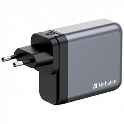 Verbatim GaN 32203, utazási hálózati töltő, USB 3.0, USB C, szürke, 140 W, cserélhető villák C,G,A