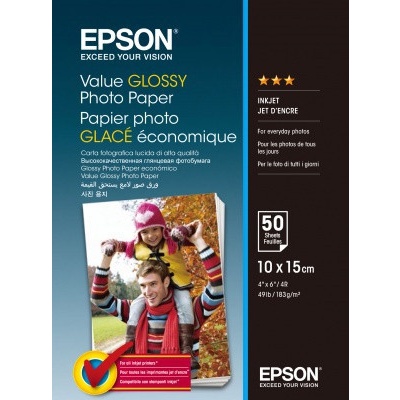 Epson C13S400038 Value Glossy Photo Paper, fehér fényes fotópapírok, 10x15cm, 183 g/m2, 50 db, C13S400038