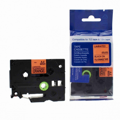 Brother HGe-B21, jelzés 9mm x 8m, fekete nyomtatás/narancs alapon, nagy sebességű kompatibilis szalag