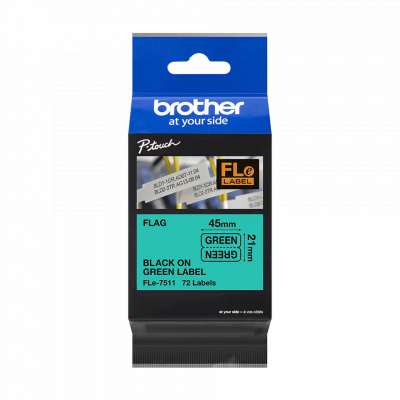 Brother FLE-7511 Pro Tape, 45mm x 10.5mm, fekete nyomtatás/zöld alapon, 72db, eredeti szalag