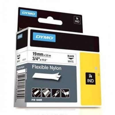 Dymo Rhino 18489, 19mm x 3.5m, fekete nyomtatás / fehér alapon, eredeti szalag