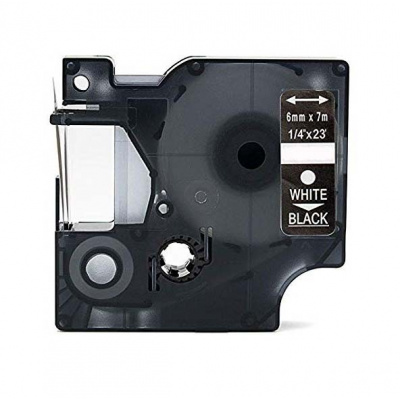 Dymo 43621, 6mm x 7m, fehér nyomtatás / fekete alapon, utángyártott szalag