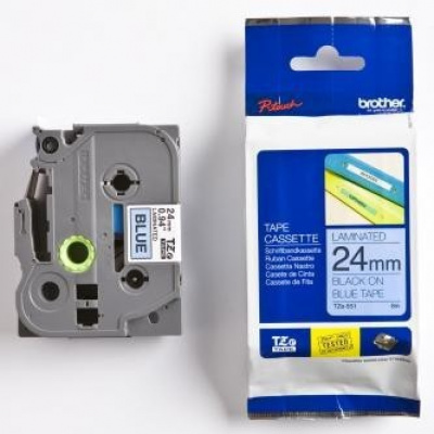 Brother TZ-551 / TZe-551, 24mm x 8m, fekete nyomtatás / kék alapon, eredeti szalag