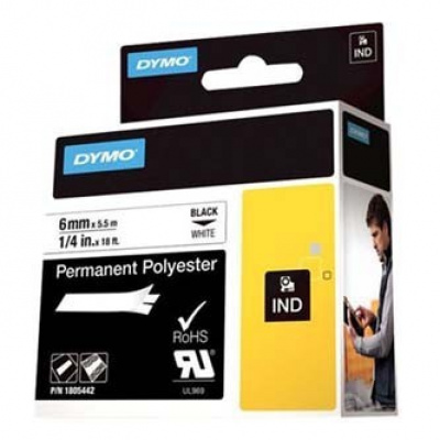 Dymo Rhino 1805442, 6mm x 5,5m, fekete nyomtatás / fehér alapon, eredeti szalag
