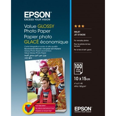 Epson C13S400039 Value Glossy Photo Paper, fényes fehér fotópapírok, 10x15cm, 183 g/m2, 100 db, C13S400039