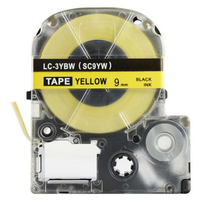 Epson LK-3YBP, SC9YW, C53S653002, 9mm x 9m, fekete nyomtatás / sárga alapon, kompatibilis szalag