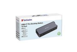 Verbatim 32171 dokkolóállomás, USB-C Pro, 15-port, 2x HDMI, RJ45, microSD, 2x USB-A 3.0, USB-C PD, szürke