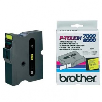 Brother TX-651, 24mm x 15m, fekete nyomtatás / sárga alapon, eredeti szalag