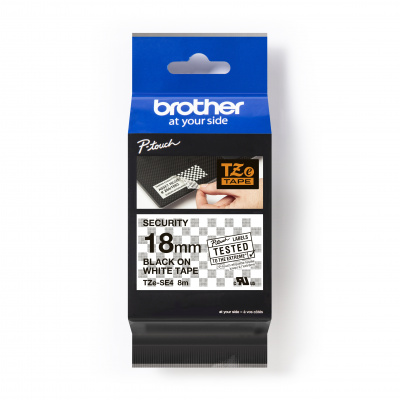 Brother TZe-SE4 Pro Tape, 18mm x 8m, fehér nyomtatás/fekete alapon, eredeti szalag