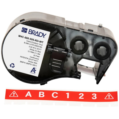 Brady M4C-750-595-RD-WT / 170829, 19.05 mm x 7.62 m, vinil, fehér nyomtatás / piros alapon