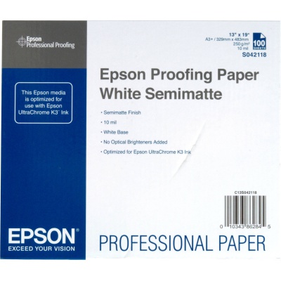Epson S042118 Proofing Paper White Semimatte, fotópapírok, polofényes, fehér, A3+, 250 Ám, 100 db, S0
