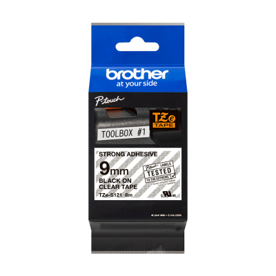 Brother TZ-S121 / TZe-S121 Pro Tape, 9mm x 8m, fekete nyomtatás/átlátszó alapon, eredeti szalag