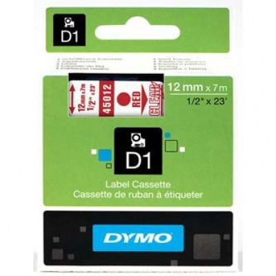 Dymo D1 45012, S0720520, 12mm x 7m, piros nyomtatás / átlátszó alapon, eredeti szalag