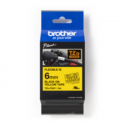 Brother TZ-FX611 / TZe-FX611 Pro Tape, 6mm x 8m, fekete nyomtatás / sárga alapon, eredeti szalag