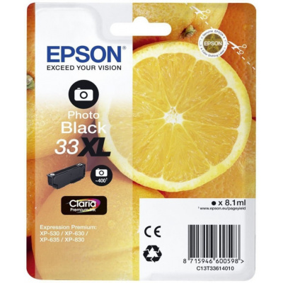 Epson T33614012, T33XL fotó fekete (photo black) eredeti tintapatron