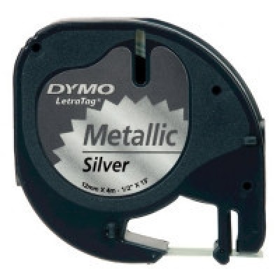 Dymo LetraTag 91208 S0721730 12mm x 4m fekete nyomtatás/ezüst alapon, femés, eredeti szalag