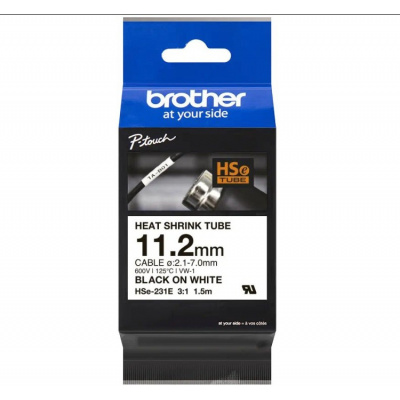 Brother HSe-231E Pro Tape, 11.2 mm x 1.5 m, fekete nyomtatás / fehér alapon , eredeti szalag